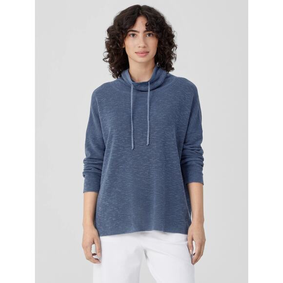 Eileen Fisher PINK Organic Linen Cotton Slub Funnel Neck Top Hoodie Sweater L - Picture 13 of 15